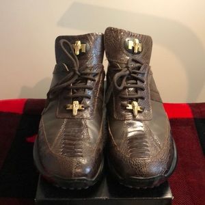 Mauri Mens Brown Ostrich leg & Leather Sneakers